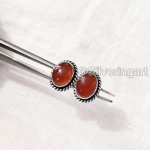 ต่างหูแบบติดหูสำหรับผู้หญิง ทำจากพลอยคาร์เนเลียนธรรมชาติ ของขวัญวันวาเลนไทน์ คริสต์มาส เครื่องประดับทำมือ ต่างหูเงินแท้ 925 - Product Image 2