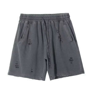 Shorts en coton uni personnalisés, délavés, pour hommes, streetwear, hip-hop, coton lourd, molleton français, cordon de serrage - Product Image 4
