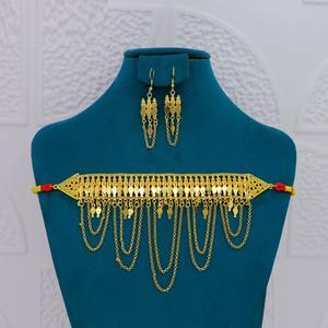 Ensemble collier et boucles d'oreilles plaqué or ethnique de qualité supérieure, collier ras du cou traditionnel arabe du Moyen-Orient, pour mariage, mariée, femmes et filles, en alliage - Product Image 1