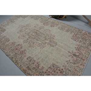 Turkish Vintage Large Rug 5.4x8.9 ft, <b>Brown</b> Gray Plants & trees <b>Wool</b> Rug - Product Image 4
