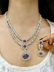 Collier en laiton double couche serti de boucles d'oreilles diamants américains taille étoile parfait pour la fête paire avec ethnique et Western Wear - Product Image 6