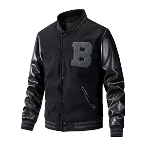 Logo personnalisé Noir Recadrée Laine Veste pour Hommes High Street Style Stand Chenille Broderie Patch Streetwear Varsity Lettre Homme - Product Image 3