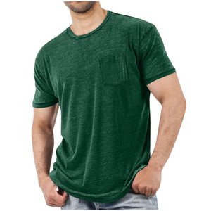 T-shirts en coton pour hommes à la mode courte 2025 T-shirt mince à col rond pour hommes T-shirt décontracté de couleur unie 18 couleurs M-6XL de grande taille en gros - Product Image 4