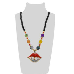 Collar Urthn Trendy con Cuentas Multicolores en Forma de Labios 1108915 para Fiestas, Bodas, Eventos Religiosos, con Aleación de Zinc Chapada en Oro - Product Image 1