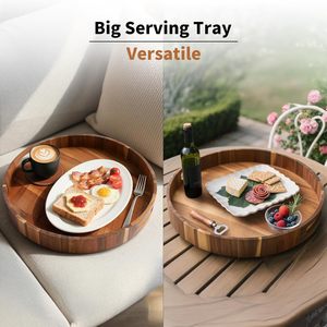 Bandeja de Madera Ecológica Hecha a Mano Lista para Exportar para Servir Bocadillos, Té y Café - Uso Doméstico, Encanto Rústico, Apta para Lavavajillas - Product Image 4