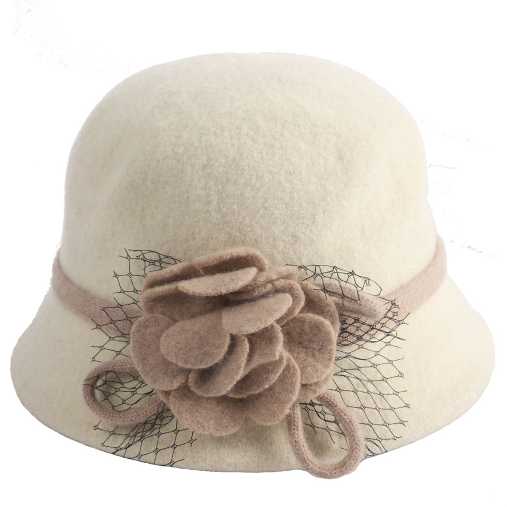 Women's Vintage Wool Felt Bucket Hat With Flower Oem