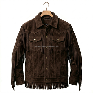 Wholesale Custom Premium Brown Color Real <b>Suede</b> Fringe Leather <b>Jacket</b> <b>Men's</b> Western Wear Cowboy Style Outerwear - Product Image 1