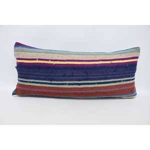 Almohada de lana a rayas vintage azul de 16x36 pulgadas, acento decorativo de estilo étnico con relleno de plumas para decoración de sofá y asiento de coche - Product Image 1