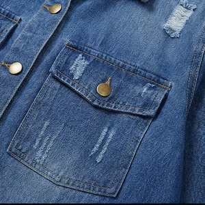 Veste en jean courte pour femme, manches longues, style classique, effet usé, veste en jean de camionneur, vêtement d'extérieur élégant, haut décontracté, personnalisable - Product Image 5