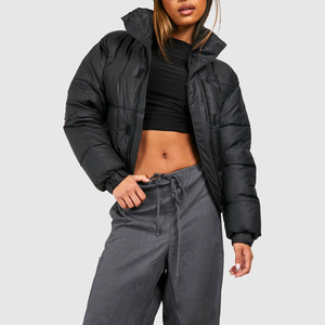 Chaqueta acolchada de burbujas de PU con cuello levantado para mujer, Invierno para mujer - Product Image 3