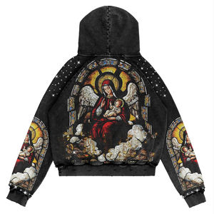 Sudadera con Capucha de Alta Calidad con Lavado Ácido Vintage y Desgastado para Hombre, Sudadera con Capucha Extra Grande con Lavado Ácido y Logotipo Personalizado para Hombre - Product Image 2