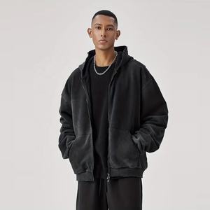 Sudaderas Unisex desgastadas con logotipo bordado con apliques personalizados, sudaderas con capucha de peso pesado y de gran tamaño con cremallera, ropa de calle desteñida por el sol, Sudadera con capucha lavada con ácido - Product Image 3