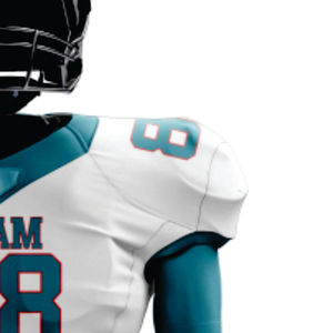 Uniforme de football américain sublimé en polyester 100% personnalisé, matériel d'équipe en sergé blanc sarcelle respirant, maillot court à l'avant - Product Image 4