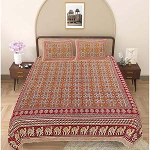 240 TC 100% Cotton Bedsheet with 2 Pillow Covers Brown Ethnic Motifs Super <b>King</b> <b>Size</b> 3pc Home Use Set (SHKV1090) - Product Image 2