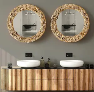 Drift Wood <b>Mirror</b> <b>Bathroom</b> Wall Decor <b>Round</b> Wood <b>Mirror</b>, Wood Wall <b>Mirror</b> - Product Image 1