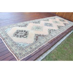 Alfombra turca de 4.8x10.5 pies, alfombra vintage, alfombra de lana con motivos de plantas y árboles azules - Product Image 2