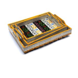 Juego de tres bandejas de servir de alta calidad con acabado en esmalte para decoración de mesa de comedor en hoteles y hogares. - Product Image 1