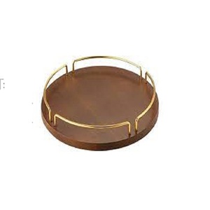 Vente chaude Plateau De Service En Bois Avec Poignée En Métal Plaqué Or Pour La Fête De Mariage Et Restaurant Plateau De Service Ustensiles De Cuisine Utiliser Article - Product Image 4