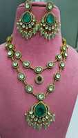 Ensemble collier et boucles d'oreilles traditionnels indiens de qualité supérieure pour femmes, pierres Polki, pour mariages, fiançailles, fêtes, cadeau - Magnifique laiton