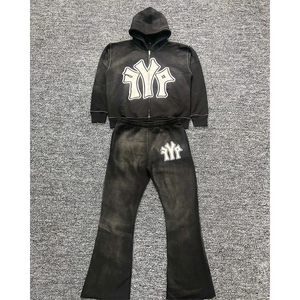 OEM Manufacturer Cotton French Terry Screen Printing Acid Wash Zipper Premium Quality Streetwear Flared Heavyweight Winter - Product Image 1