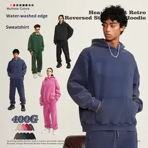 Sweats à capuche surdimensionnés délavés à l'acide délavés 500gsm 100% coton grande taille pull lourd en détresse Vintage sweat à capuche délavé à l'acide - Product Image 4