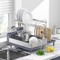 WIREKING Égouttoir à vaisselle en acier inoxydable 304 à 2 niveaux, anti-rouille, avec plateau anti-goutte et porte-couverts pour cuisine
