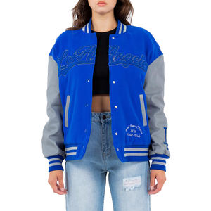 Blouson aviateur de baseball Varsity Letterman pour hommes Blouson d'hiver en laine à col montant et manches en cuir Veste universitaire à motifs - Product Image 1