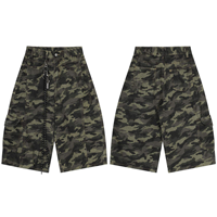 Shorts cargo décontractés pour homme à imprimé camouflage, avec passants de ceinture, bouton métallique, poches latérales, poche à rabat et poche arrière, longueur genou, coupe décontractée