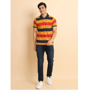 Camiseta de media manga a rayas con cuello polo más vendida en Papaya: ropa informal moderna y cómoda para cada ocasión - Product Image 1