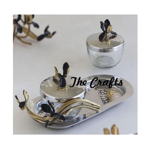 Plateau de service profond martelé d'acier inoxydable avec les poignées de fer de concepteur pour le fabricant et les exportateurs en Inde - Product Image 6