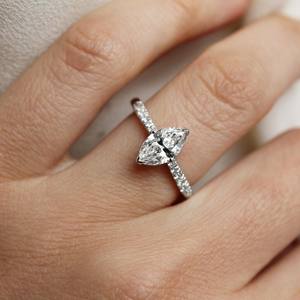 10x5mm Marquise Cut Diamond Engagement <b>Ring</b> | <b>Solitaire</b> Pave Band Bridal Wedding <b>Ring</b> | Sterling <b>Silver</b> 18K Gold Plated <b>Ring</b> - Product Image 3