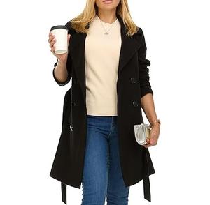 Manteau long à simple boutonnage, dernière tendance, pour le bureau, formel, pour femmes, couleur noire, respirant - Product Image 4