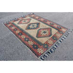 Alfombra vintage, alfombra turca grande de 6.2x8 pies, alfombra con lunares rojos y azules - Product Image 2