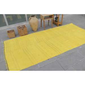 Vintage Turkish Rug, 4.6x9.9 ft Large Rug, <b>Yellow</b> Brown Floral Rug - Product Image 2