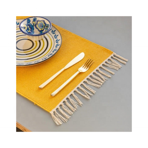 Mango Yellow Colour Tasselled Linen Cotton <b>Placemat</b> 32x45cm Soft Texture Dining Table Mat OEKO TEX Certified Export from India - Product Image 1