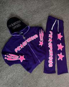 Pantalon de survêtement évasé en éponge française vintage unisexe ensemble de survêtements à capuche joggeurs avec logo personnalisé survêtement imprimé bouffant ensembles de survêtements en gros - Product Image 1