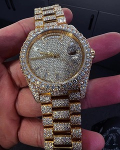 Reloj de cuarzo Ronda dorado de 5mm de grosor de caja para hombre de alta calidad, puntero de diamante Natural completamente helado, banda de cuero italiano - Product Image 4