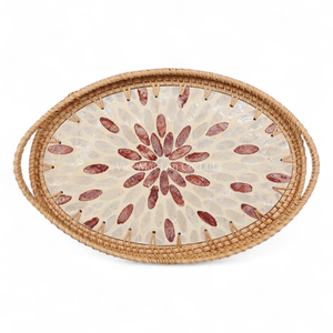 Plateau de service en rotin naturel et écologique avec nacre pour le service quotidien des aliments et l'utilisation sur table - Product Image 3