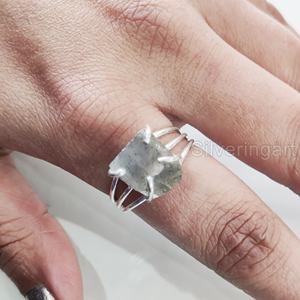 Raw Stone Jewelry Women's Ring Natural Rough Labradorite Gemstone 3 Plain Band Christmas <b>Valentine</b> <b>Gift</b> 925 Sterling Silver Ring - Product Image 3