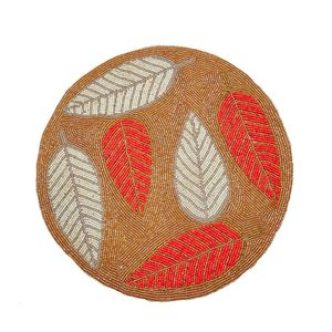 Napperon perlé fait à la main avec conception de feuille blanche orange de luxe pour la décoration de table de restaurant d'hôtel article de cadeau royal d'utilisation - Product Image 3