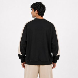 เสื้อสเวตเชิ้ตคอกลมสีดำเบจ คอตตอน 100% ทรงหลวมสำหรับผู้ชาย รับทำโลโก้ตามสั่ง ขายส่งเสื้อสเวตเชิ้ตและเสื้อฮู้ดดี้ - Product Image 2