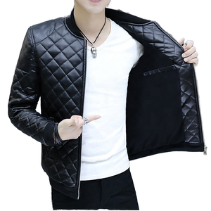 เสื้อแจ็คเก็ตผู้ชายแบบถักหนังมีซิป - Product Image 1