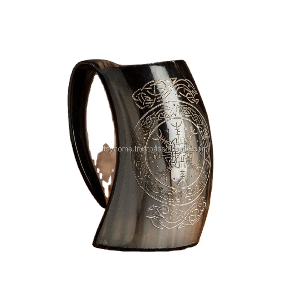 Corne à boire de buffle naturel Viking chope à corne pour bière hydromel tasse à corne à boire médiévale avec poignée