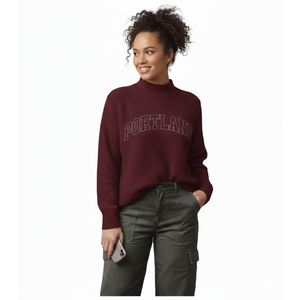 <b>Women</b> Maroon Mock Neck Knit Sweater Long Sleeve Relaxed Fit <b>Pullover</b> <b>for</b> Casual Autumn Trackstar OEM Private Label - Product Image 1