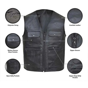 Gilet en cuir imperméable et coupe-vent OEM pour l'hiver avec col en V, vêtements d'extérieur, cuir de vache, gilets en cuir de qualité supérieure - Product Image 4