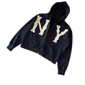 Haute qualité personnalisé dernier style 100% coton sur taille lavé à l'acide Vintage français éponge en détresse broderie à capuche - Product Image 6