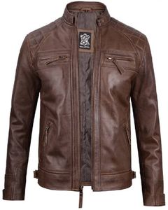 Blouson de moto en cuir pour homme Chocolate Brown Cafe - Product Image 3