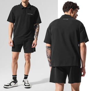 Haute qualité 240 Gsm pur noir hommes été vêtements décontractés ensemble T-Shirt et pantalon à la mode survêtement avant Logo vêtements pour hommes - Product Image 3