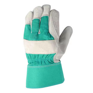 Venta caliente Guantes de trabajo verdes y medio blancos Guantes de trabajo de Palma de cuero de vaca divididos con puño de seguridad para uso en la construcción - Product Image 2