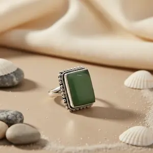 Anillo de Jade de Plata 925 para Mujer, con Incrustaciones de Garras Chapadas en Oro, de Alta Calidad - Product Image 2